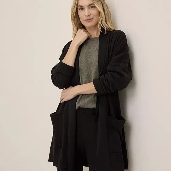 Pact Organic Sweaters - Pact Black Airplane Wrap Open Front Organic Cotton Cardigan sz XL/XXL